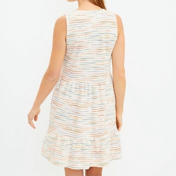 Loft | Colorful Striped Flounce Hem Button V-neck 100% Cotton Dress Size Medium - Picture 8 of 8